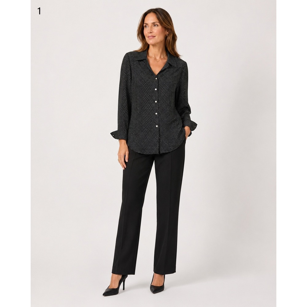 Vintage Saks Fifth Avenue Polka Dot Button Up Shirt Womens Medium Black White